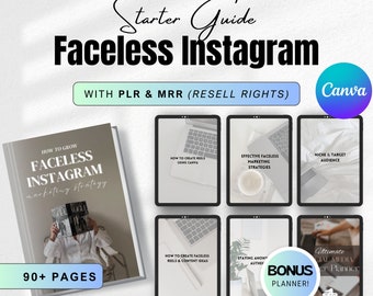 Guia para iniciantes de crescimento do Instagram sem rosto MRR PLR Digital Social Media Marketing DFY Canva e-book, ideias de estratégia de conteúdo, otimização de perfil