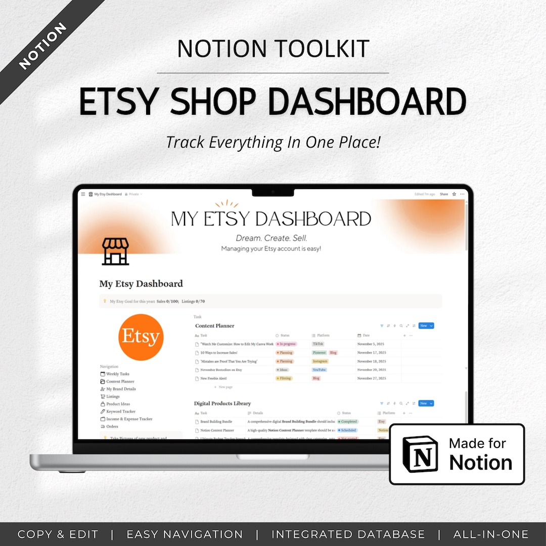 Etsy Seller Notion Dashboard Template | Etsy Shop Planner | Online ...