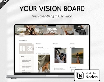Plantilla de tablero de visión Notion 2026 / Tablero de estado de ánimo de visión digital / Planificador de objetivos / Afirmaciones / Centro de inspiración de Notion