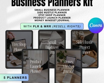 Small Business Planner, Side Hustle Planner, Etsy Shop Planner, PLR & MRR Digital Planners for Business, DFY planners, mrr canva templates