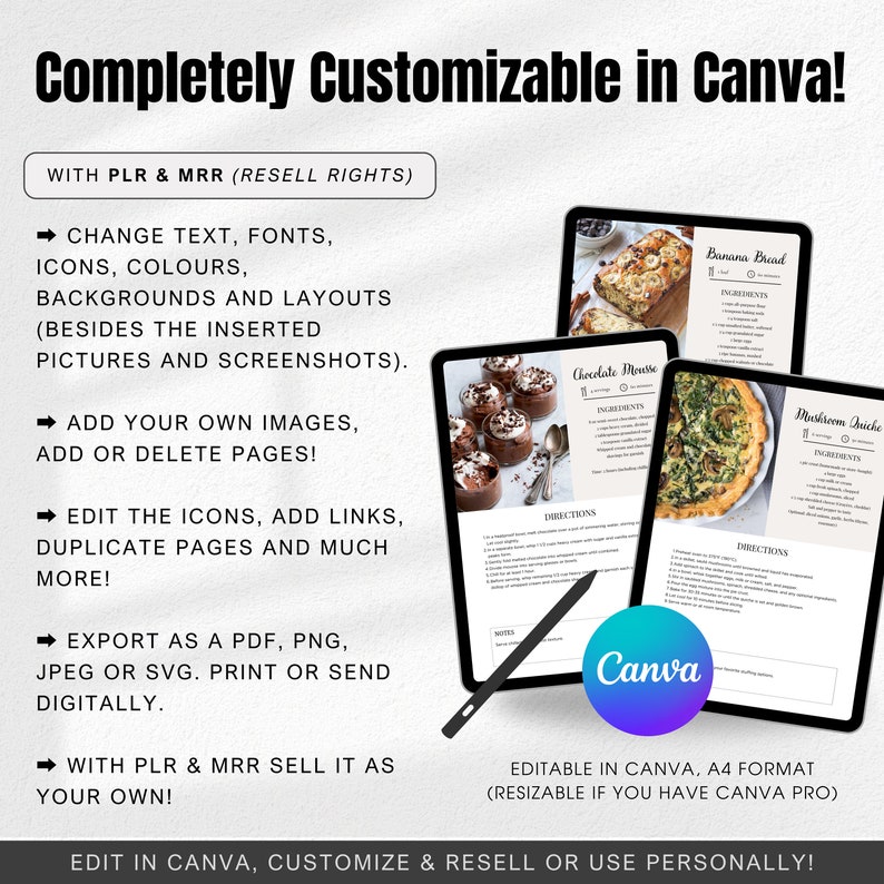 Editable Cookbook Template DIY Recipe Card Planner Canva Recipe