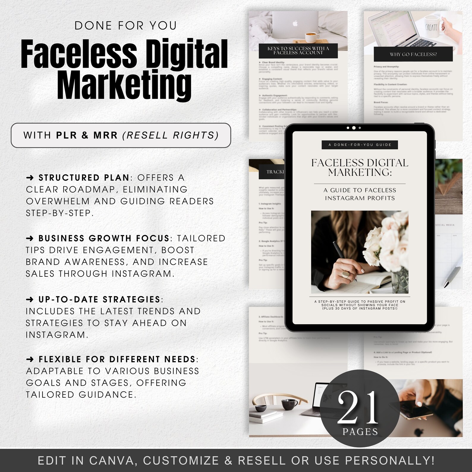 Faceless Digital Marketing Guide Done for You With PLR MRR Resell ...