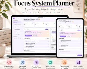 Focus System Digital Planner | Productivity OS, Habit Tracker, Task Manager, Focus Timer, Brain Dump & Routine Tracker | HTML Web App