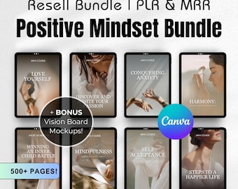 Positive Mindset Bundle | Mindfunless MRR PLR Mini Course, Master Resell Rights, Mindful eBook Vault, Wellness Guide Editable Canva Template