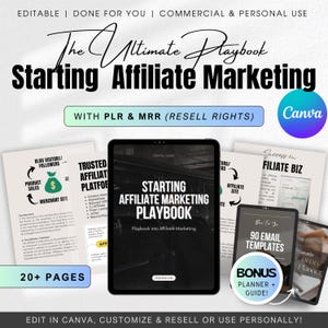Guide to Affiliate Marketing eBook, Affiliate Playbook MRR PLR Resell Rights, DFY Digital Product, Passive Income Content, Editable Canva