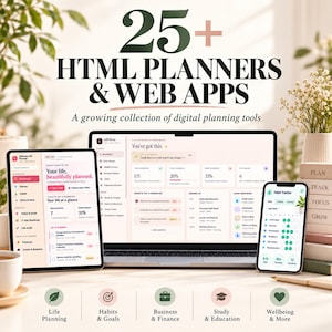 25+ HTML Planners & Web Apps Bundle | All-in-One Life Trackers, Business Overview, Productivity Dashboard, Wellness Planner Collection