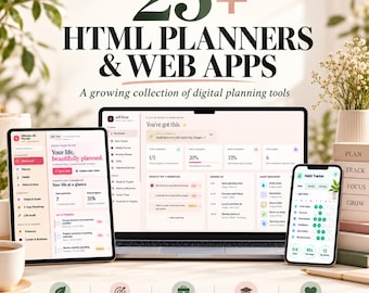 25+ HTML Planners & Web Apps Bundle | All-in-One Life Trackers, Business Overview, Productivity Dashboard, Wellness Planner Collection