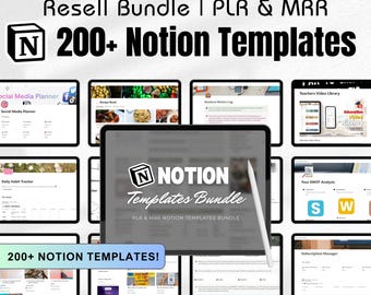 200+ Notion Templates | PLR Resell Rights | Resellable Digital Product, Notion Planner, Notion Templates Bundle, Notion MRR Resellable Vault