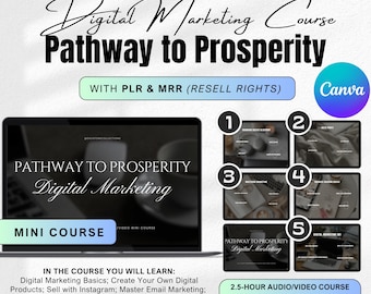 Pathway to Profits Digital Marketing Course | Audio/Video Mini Course | Canva Editable, PLR MRR Courses, Social Media Online Business Course