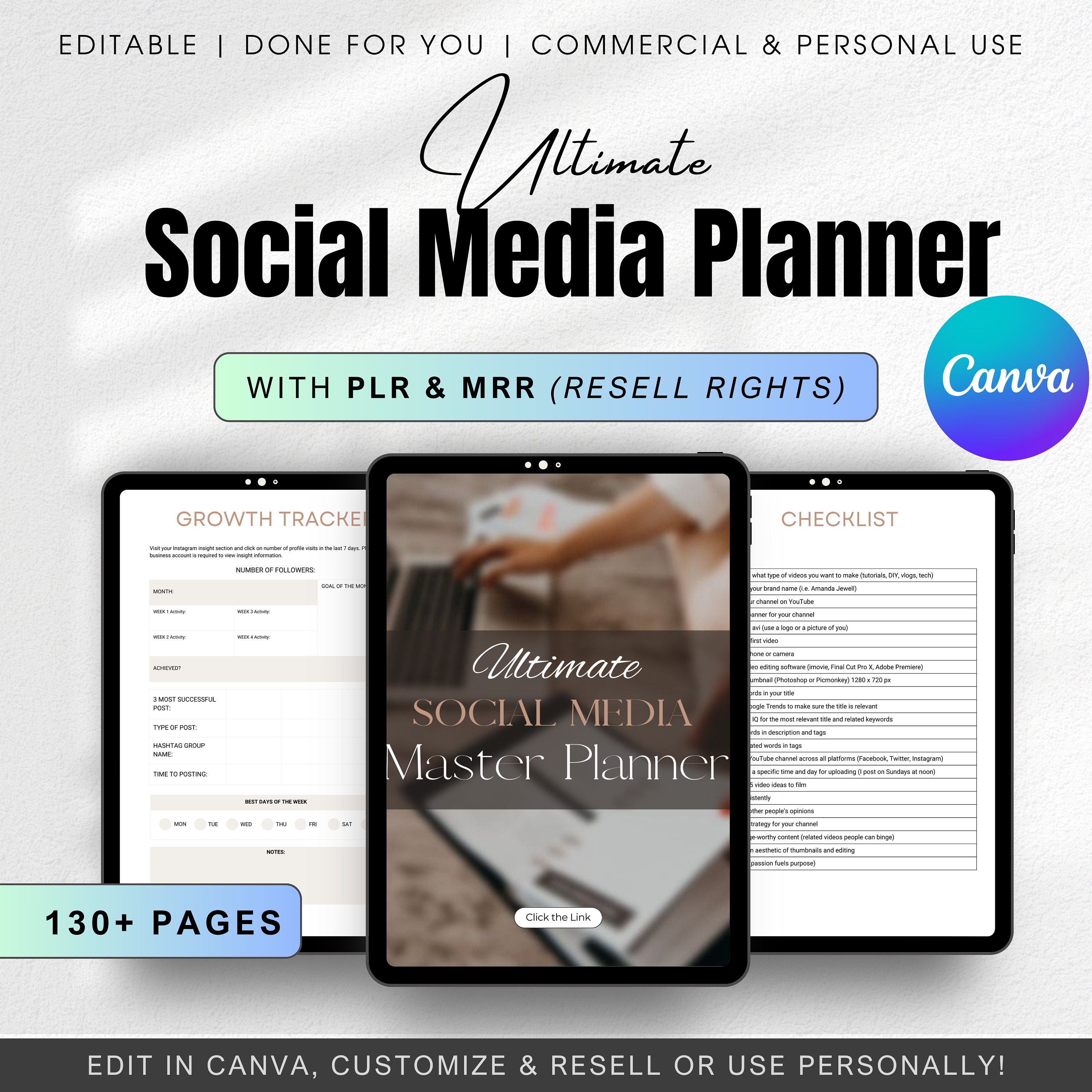 Ultimate Social Media Master Planner PLR MRR, Social Media Canva ...