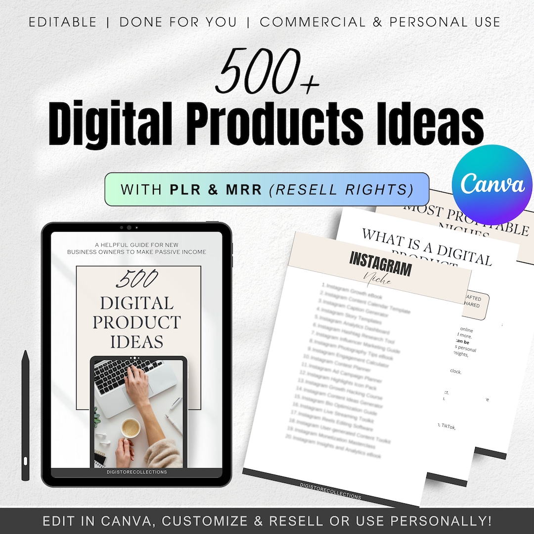 500 Digital Products Ideas Passive Income Ebook PLR MRR Done for You ...