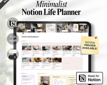 Notion Minimalist Life Planner OS Template – Task Management, Habit Tracker, Life Areas, Life Planning Dashboard (PLR/MRR)