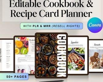 Modèle de livre de recettes modifiable et organisateur de cartes de recettes DIY | Modèle de livre de recettes Canva, modèle de recette personnalisable, livre de recettes de cuisine modifiable