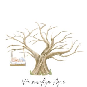 Albero di impronte digitali personalizzato - Ricordo unico per baby shower, battesimo, rivelazione del sesso - Poster A3 - Souvenir dell'evento - Inchiostro incluso