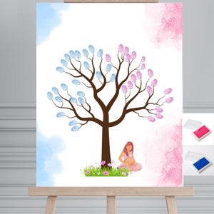 Albero di impronte digitali per rivelazione del sesso | Stampa A3 con inchiostro blu e rosa | Ricordo unico per rivelazione del sesso | Sarà maschio o femmina? | Baby Shower