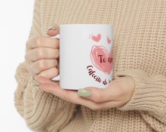 I LOVE You COFFEE & Heart Print Good Vibes Customizable Coffee MUG, Large Handled Unique Tea Cup Mug for Gift
