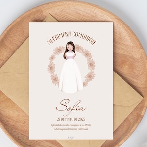 Pacote com 8 convites para comunhão de meninas – Variantes únicas e personalizáveis