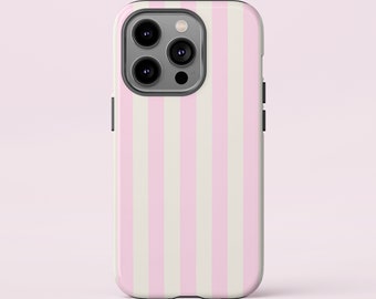 White and Pink Stripes Phone Case Aesthetic Cover for iPhone 15 Pro Max, 14 Plus, 13, 12, 11, XR & Samsung S24, S23, A54, A53, Pixel 8