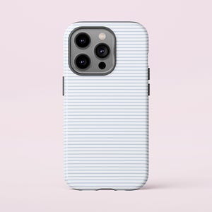 Striped Linen Tough iPhone Case | Minimalist Blue & White Phone Cover | Protective iPhone 14 Pro Case