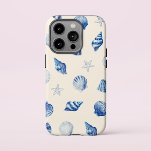 Blue Seashell iPhone Case, Protective Phone Cover for Ocean Lovers, Sea-themed Tough Case, Shell Design Accessory, Beach Lover Phone Case,