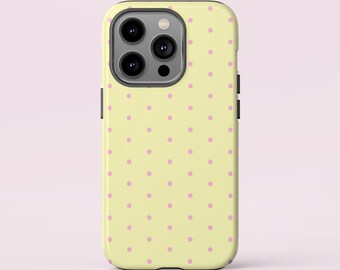 Pink and Yellow Polka Dot Phone Case,  Minimalist & Girly Protective Case