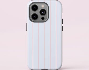 Minimalist Blue Striped Phone Case – Pastel Aesthetic iPhone Cover for iPhone 15 14 13 12 Pro SE Tough Case, Samsung Galaxy S20Ultra