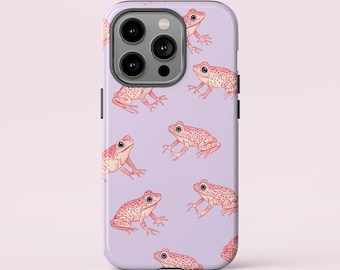 Cute Pink Frog Phone Case, Pastel Green Amphibian Print, Protective Slim Cover