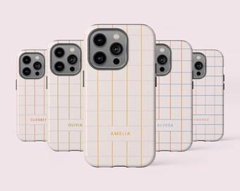 Customizable Grid Phone Case with Name | Minimalist Checkered Design for iPhone