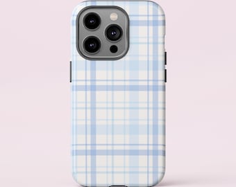 Pastel Blue Plaid Phone Case. Cute Aesthetic Checkered Cover for iPhone & Samsung