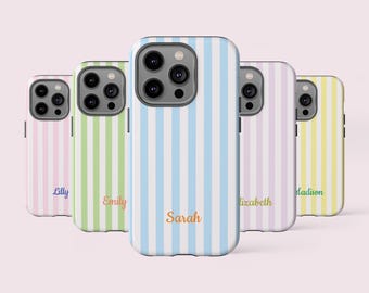 Personalized Striped Phone Case with Name | Customizable Minimalist Design | iPhone Compatible