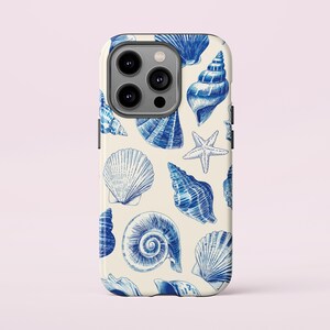 Blue Seashell iPhone Case, Vintage Ocean Shell Phone Cover, Nautical Beach Style Gift