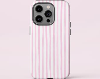 Pink Watercolor Stripes, Pink Minimalist Striped iPhone Case, Aesthetic Phone Cover, Pastel Protective Case for Iphone 16, 15, 14, 13, 12.