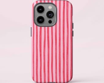 Hand-Painted Watercolor Stripes iPhone Case, Pink Red Pastel Protective Cover