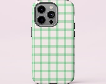 Green Gingham Phone Case: iPhone, Samsung, Wireless Charging