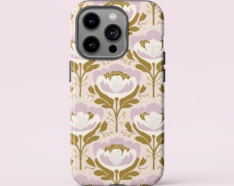 Floral Phone Case: Purple & Green Botanical Design, Protective Cover