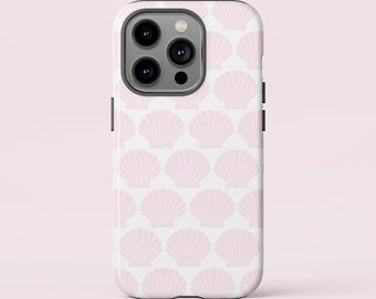 Seashell iPhone Case ,Coastal Beach Vibe Phone Cover, Pastel Pink Shell Pattern Case
