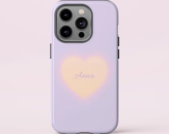 Personalized Lavender Heart iPhone Case: Custom Name Phone Cover