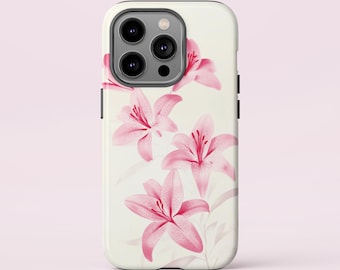 Elegant Pink Lily Floral Phone Case - Soft Aesthetic Flower Design for iPhone & Samsung