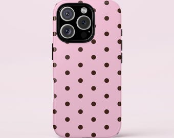 Pink Polka Dot iPhone Case – Brown Dots, Protective Dual Layer