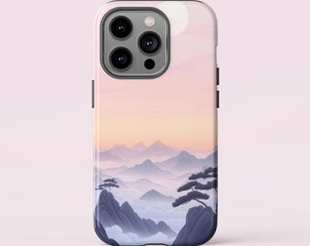 Anime Mountain iPhone Case: Minimalist Pastel Landscape