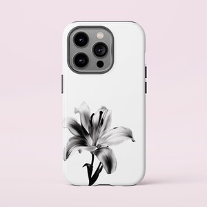 Lily Tough Case, Black and White Flower Phone Case, Floral Protective Cover, Lily Print Phone Sleeve, Lily yk2 aesthetic case, Lily Gift