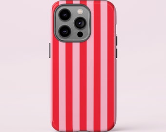 Red and Pink Stripes Phone Case, Aesthetic Cover