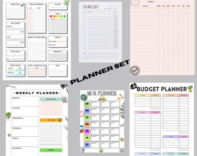 Digital Planner Set: Daily, Weekly & Monthly Pages | Printable Productivity Pages | Cute Journal | Digital Download|
