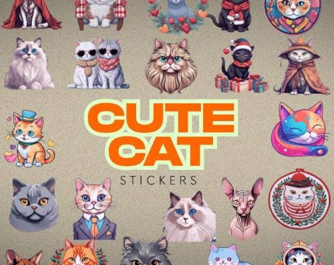Cute Cat Sticker Packs | PNG Stickers | Printable | Bullet Journals,