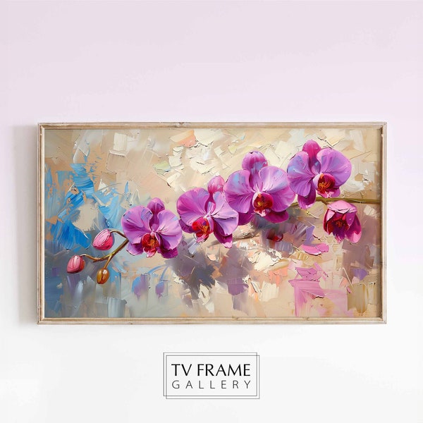 Frame TV Art - Textured Pink and Purple Orchid Floral Oil Painting - Vibrant Contemporary Spring and Summer Floral Art for Samsung Frame TV