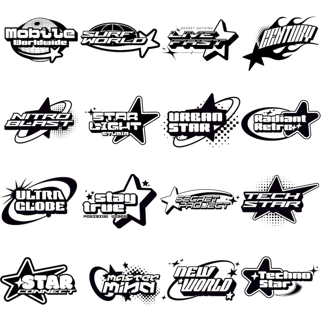 140 Y2k Logo Designs, Premium Y2k Logo Bundle, 2000s