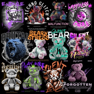 20+ Bear T-shirt Designs Bundle, Bear Streetwear Design Bundle, Streetwear Design PNG, Teddy Bear Design, Hip Hop Design, Urban Shirt Design