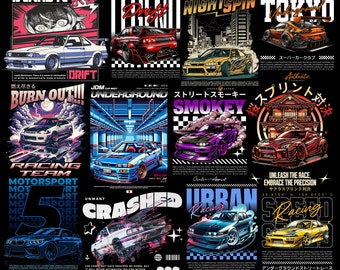 40+ JDM T-Shirt Design PNG, Car Streetwear Designs, Premium Car T-Shirt Design Bundle, Car PNG Design, Graphic Car Design, Clothing Design