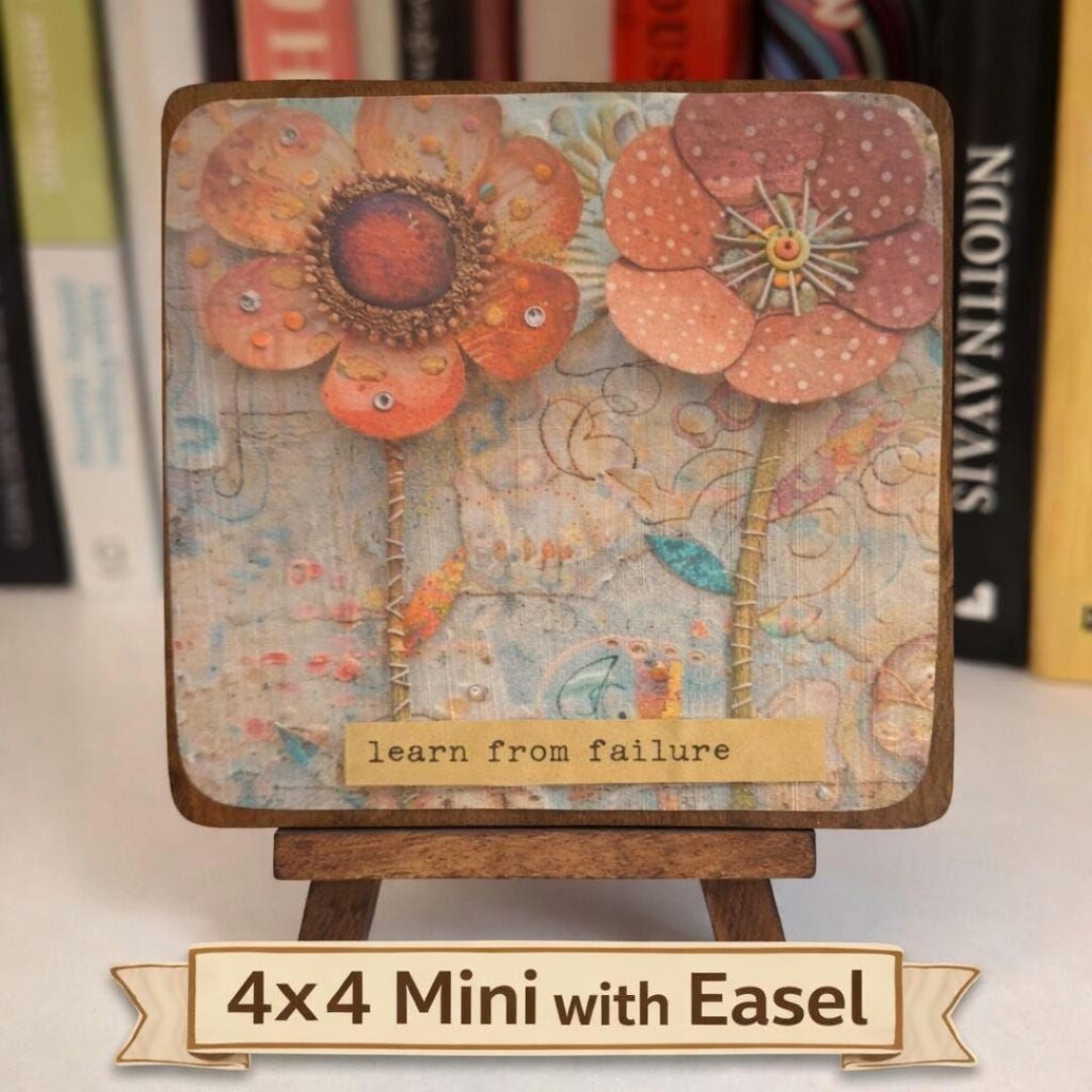 Picture Idea: 4X4 Mini Folk Art Decor Inspirational Mixed Media Art With