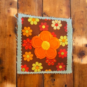 Denim Patch, Retro Flower Fabric Patch, Boho Hippie Patch, 4x4 inch. Colorful Retro Flower Print, Bag Patch, Jeans Patch, Handmade Patch.